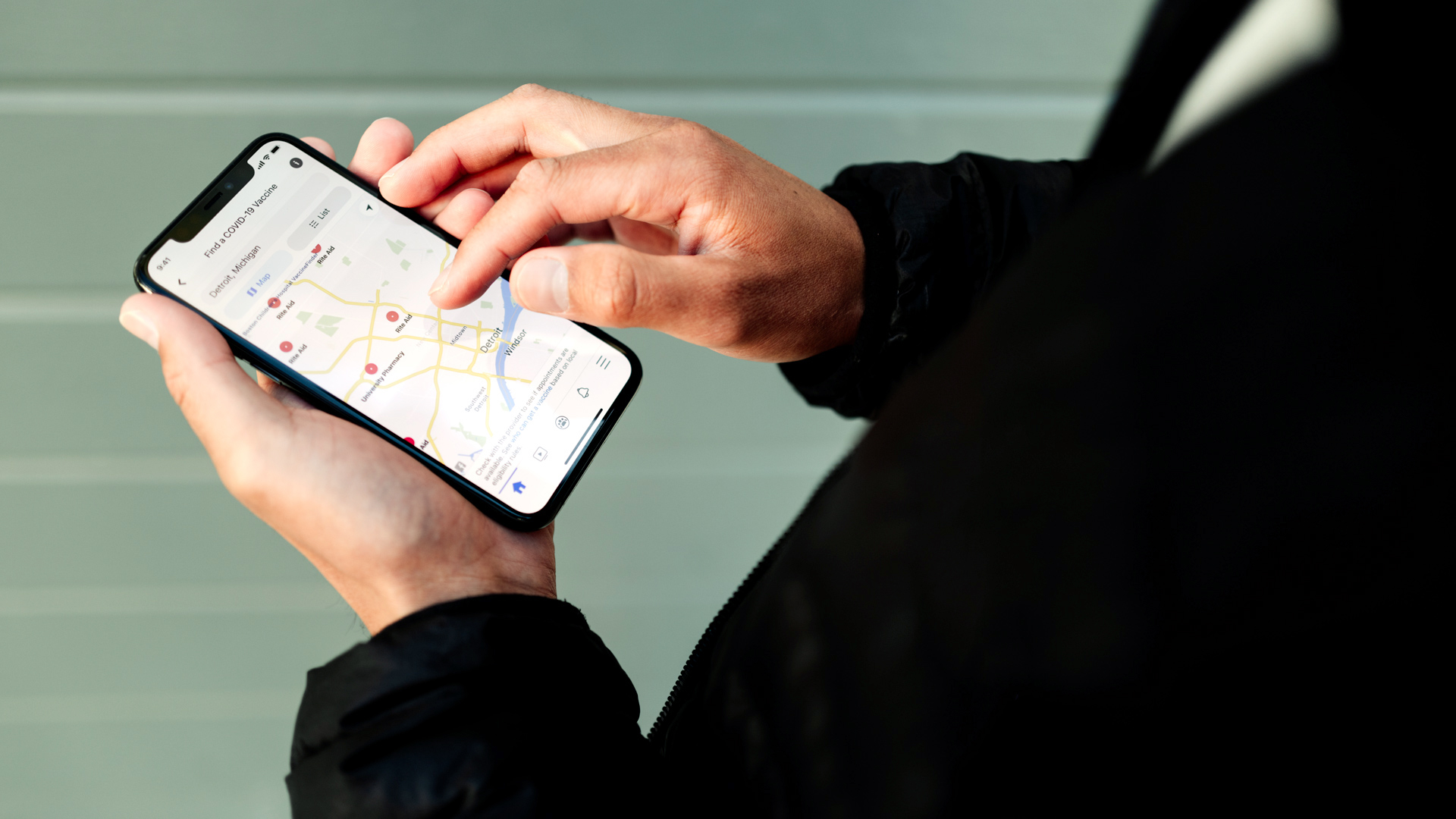 Photo of someone using the vaccine finder tool on Facebook