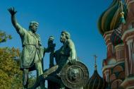 Famous statue of Minin and Pozharsky in front of St Basil's Cathedral on Red Square.