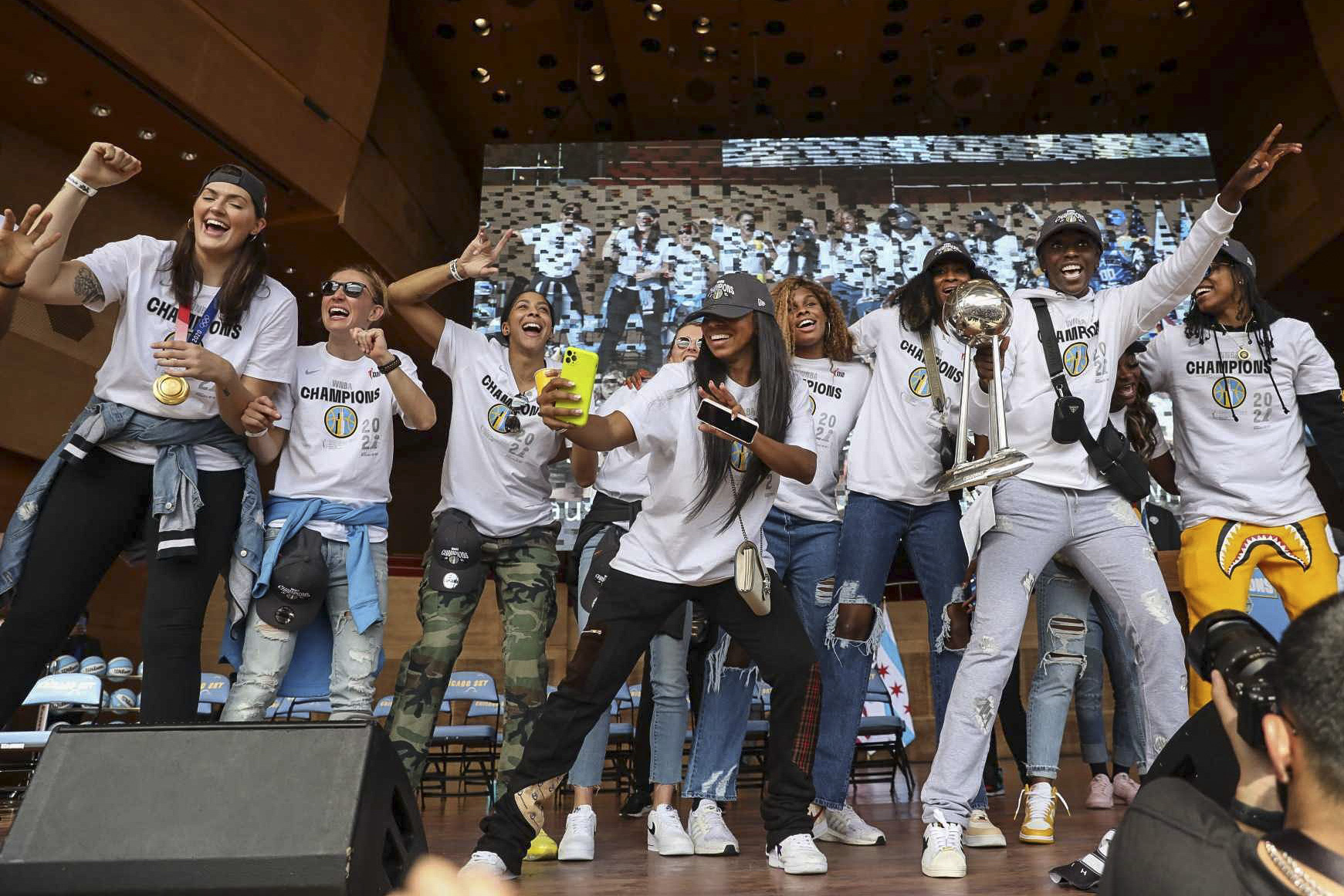 The Chicago Sky celebrates its WNBA Championship title at Pritzker Pavilion.