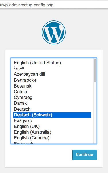 de_CH Sprachpaket im WordPress Installer