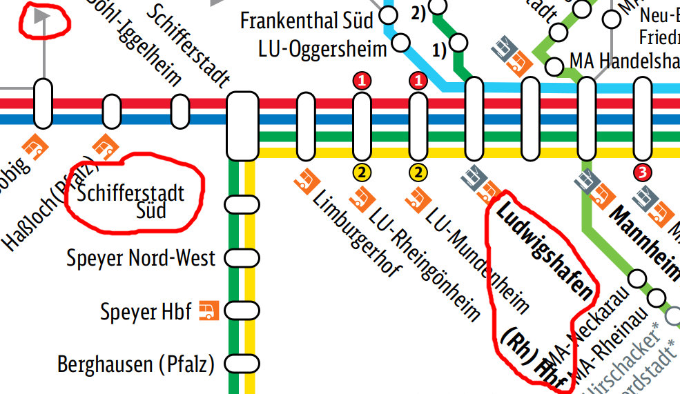 Broken rendering of the S-Bahn map; arrows and multi-line text are wrong