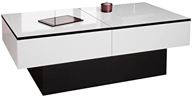 Berlioz Creations Amelie Table Basse, Blanc Brillant/Noir, 113 x 60 x 40 cm, Fabrication 100% Française