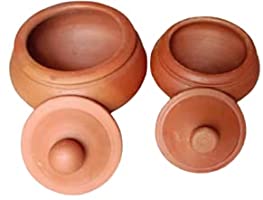 Moments Crafts Terracotta Clay Curd Pot Organic Clay Dahi Handi Dal Handi Bowl with Lid Yogurt Curd Setter Pot (2 Piece...