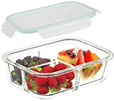 DITYA ENTERPRISE 3 Compartment Rectangular Glass Storage Bowl Set with Clamp Plastic Multicolor Lid (1000ML)