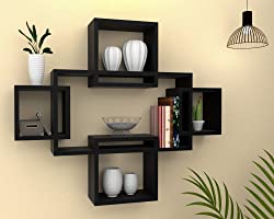Vudy Engineered Wood Wall Shelves ,Glossy Finish ,Set Of 5,Black