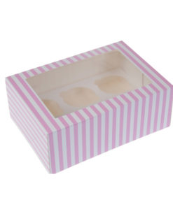 6er Cupcake Box - pink, gestreift