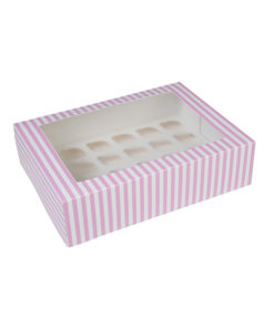 24er Cupcake Box - pink gestreift, mini