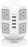 Tower Power Bar with Surge Protector, 10 Feet Long Extension Cord Indoor, TESSAN Surge Protection Power Strip with 8...