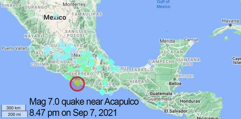 Map of areas where last night's quake in Mexico was felt