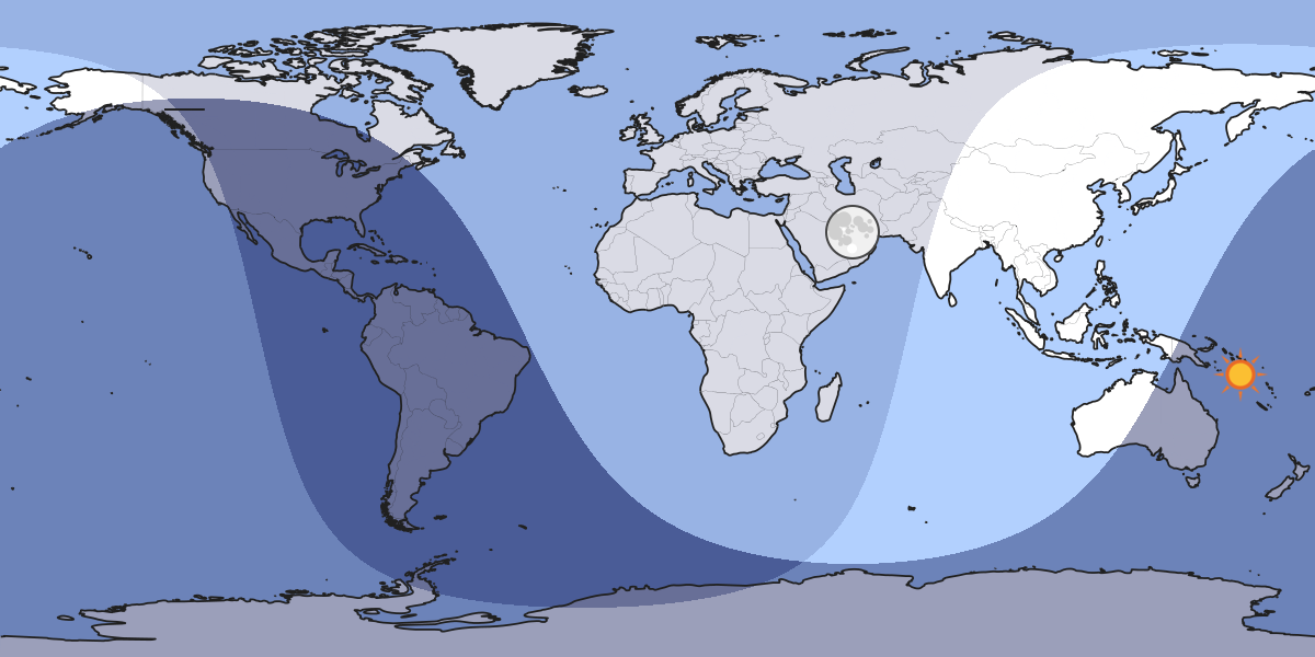 Map showing which part of the Earth the Moon is currently above the horizon at.