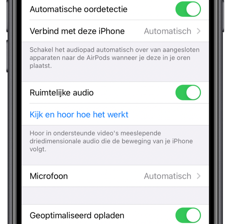 Ruimtelijke audio op AirPods instellen.