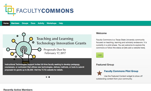 screenshot of texas Faculty Commons homepage