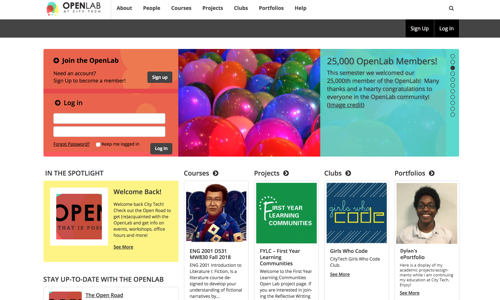 screenshot of OpenLab at City Tech homepage