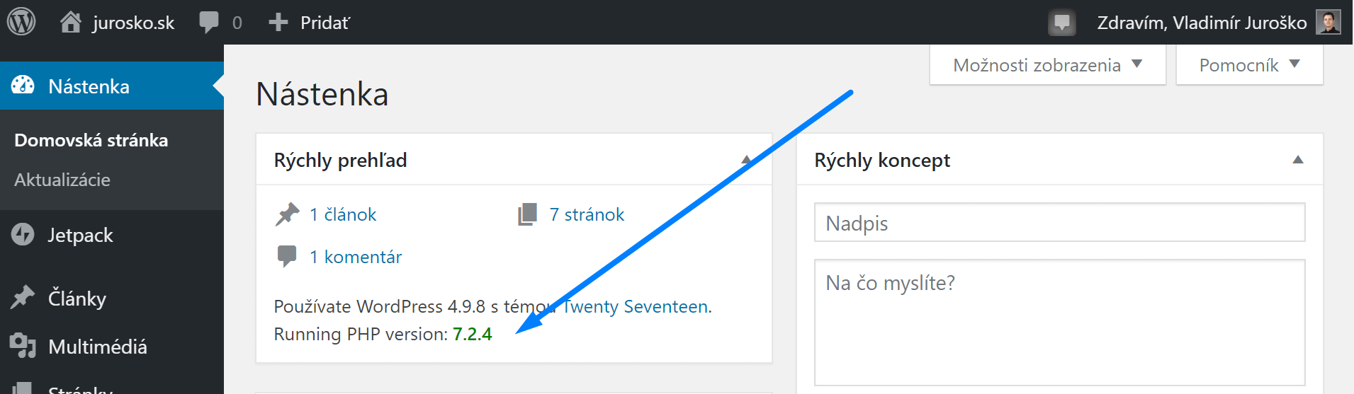 WordPress - ako zistiť verziu PHP