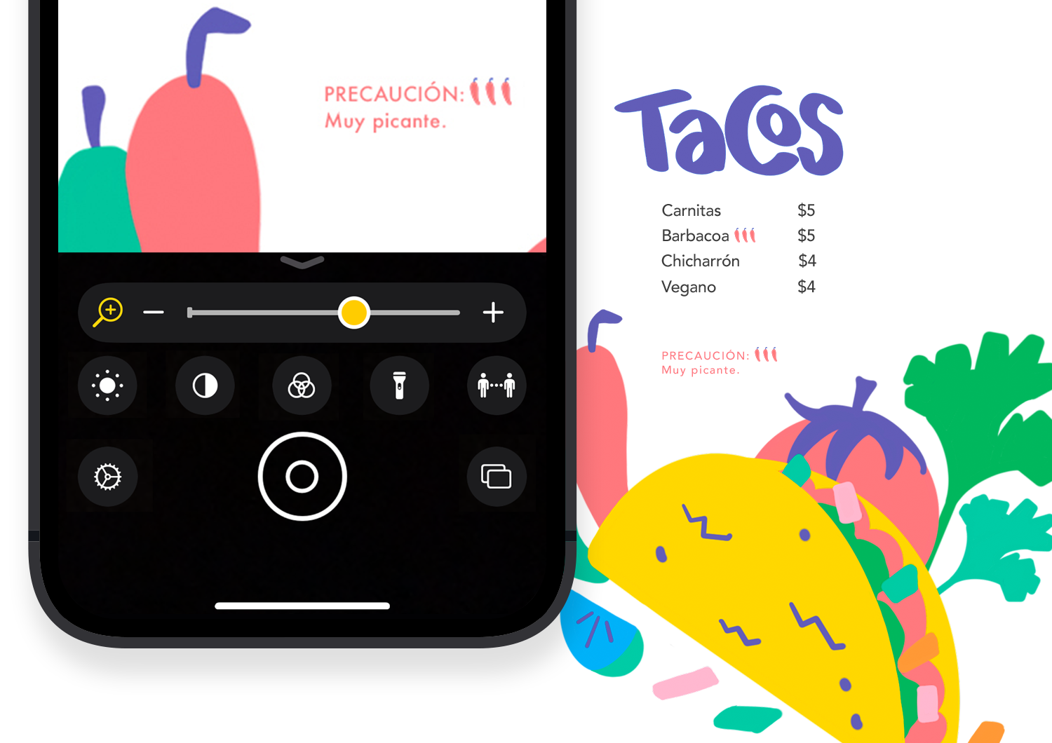 iPhone con la funcionalidad Lupa para agrandar un menú de restaurante