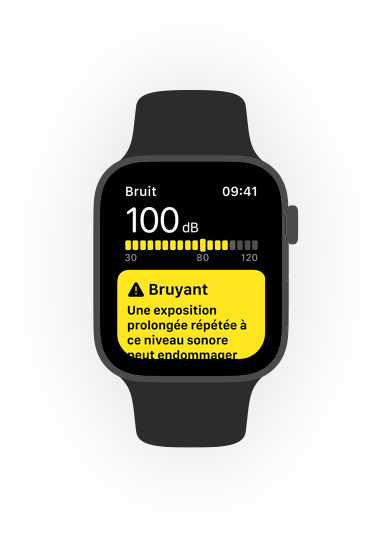 Alerte de l’app Bruit sur Apple Watch déclenchée à cause de bruits trop forts.