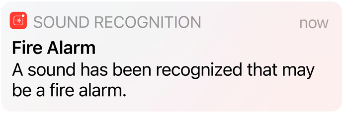Sound Recognition alert for a Fire Alarm on iPhone.