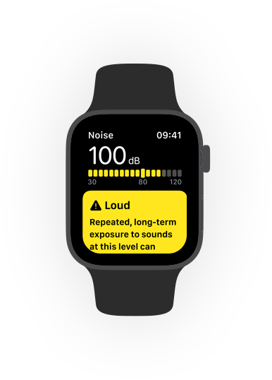 Noise app alert for loud sounds on Apple Watch.