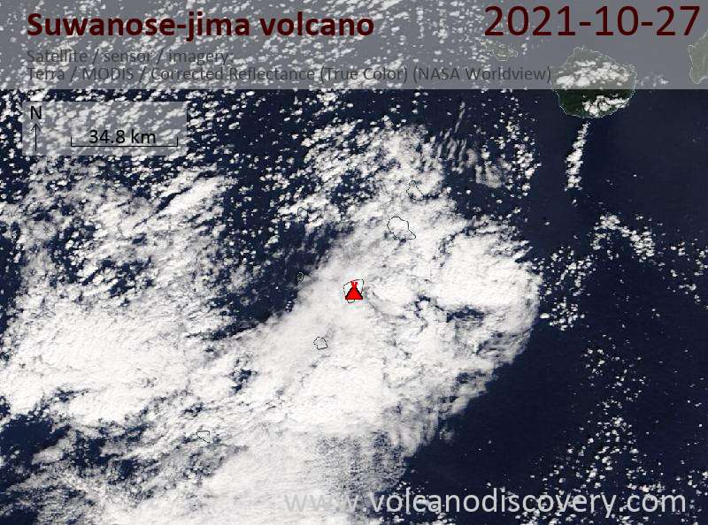 Satellite image of Suwanose-jima volcano on 27 Oct 2021