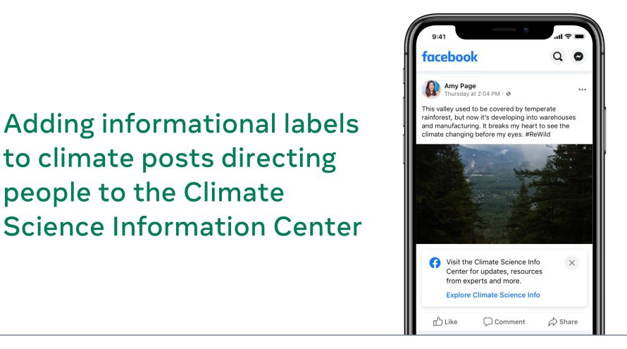 Screenshot of informational labels on climate posts
