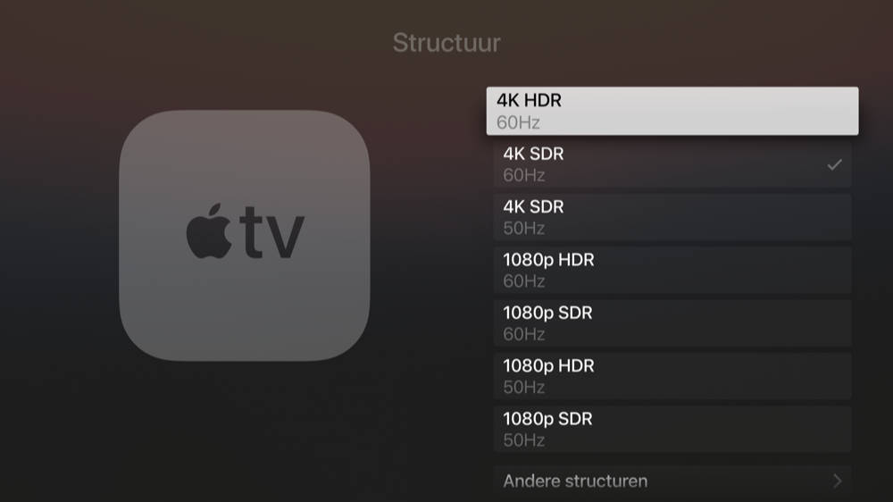 Beeldinstellingen voor Apple TV 4K.