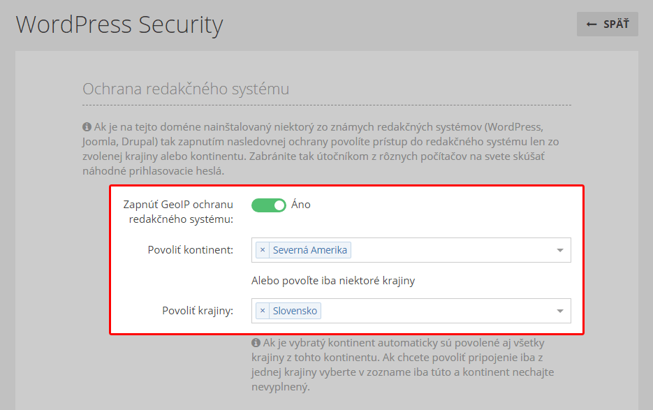 Nastavenie GeoIP ochrany