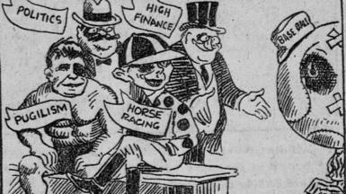 A satirical cartoon published in the Chicago Tribune in response to news of the 1919 fix