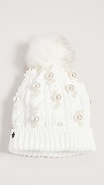 Jocelyn - Cable Knit Hat with Faux Pearl Trim