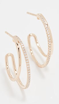 EF Collection - Diamond and Gold Double Hoop Earrings