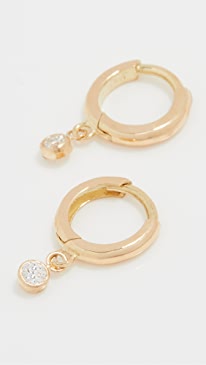 Jennifer Meyer Jewelry - Huggies With Mini Diamond Bezel Drop