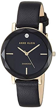 Anne Klein 女士镶钻皮革表带手表