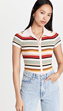 alice + olivia - Colleen Striped Button Down Polo Shirt