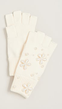 Lele Sadoughi - Imitation Pearl Snowflake Fingerless Knit Gloves