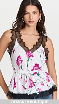 Rodarte - Floral Printed Silk Camisole with Lace Detail
