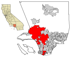 Locația orașului în județul Los Angeles din statul California.