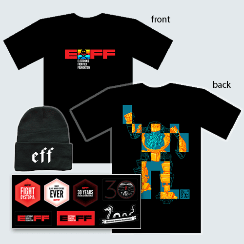 Donor Combo: DC29 Pixel Mech T-Shirt, Hat, and Sticker Sheet