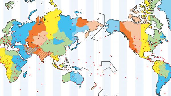 Time Zone map showing the International Date Line.