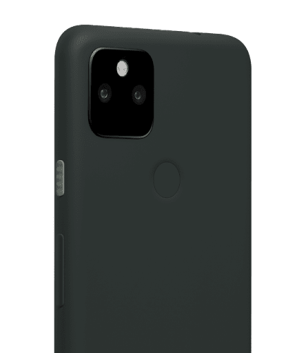 Angled shot of the Pixel 5a phone from the back.