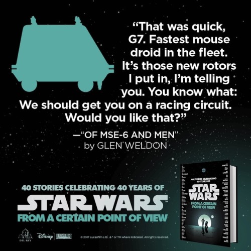 Wrote a story from the point of view of a hapless, unwitting droid who gets caught up in the Death Star’s gay demimonde, WHICH IS SO TOTALLY A REAL THING. Book comes out Oct. 3.