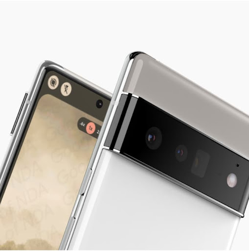 A close-up image of the front and back of a Google Pixel 6 Pro phone.
