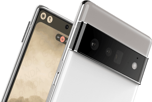 A close-up image of the front and back of a Google Pixel 6 Pro phone.
