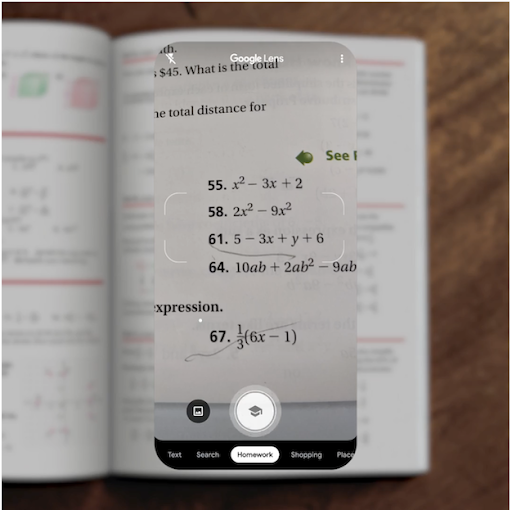 Use Google lens for step by step homework help