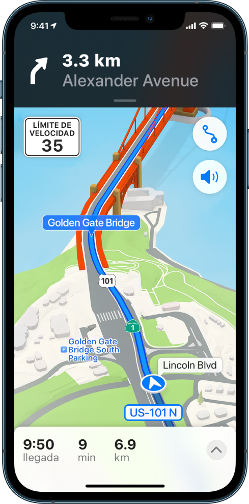 Indicaciones en auto en la app Mapas.