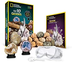 NATIONAL GEOGRAPHIC Break Open 10 Premium Geodes – Includes Goggles, Detailed Learning Guide & 2 Display Stands - Great...