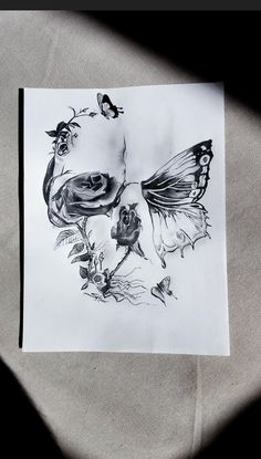   Skull Butterfly Tattoo, Skull Rose Tattoos, Body Art Tattoos, Hand Tattoos, Girl Tattoos, Tattoos For Guys, Sleeve Tattoos, Flower Skull, Tatoos