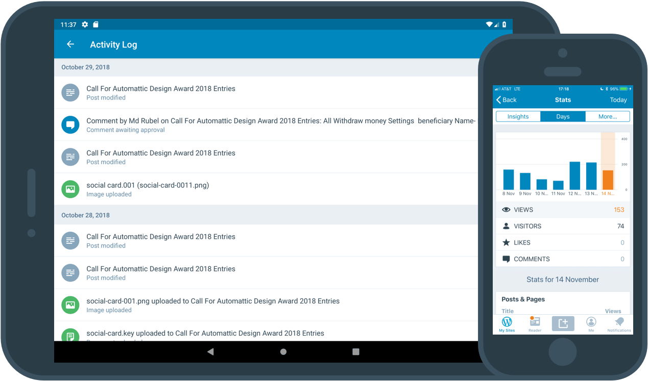 Image showing interface that allows users to see stats and site activity using mobile devices