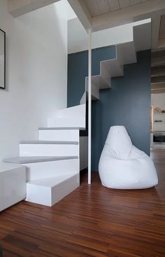   Stairs And Staircase, Attic Stairs, Modern Staircase, House Stairs, Staircase Design, White Staircase, Contemporary Stairs, Attic Floor, Steel Stairs
