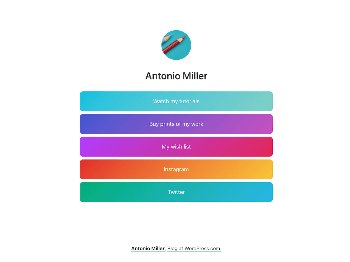 Miller ist ein minimalistisches Theme für Websites mit einer einzigen Seite. Die Layouts für einzelne Beiträge und Seiten verfügen über keine Header, Navigationsmenüs oder Widgets, sodass die Seite, die du im WordPress-Editor erstellst, genauso aussieht wie die veröffentlichte Seite.