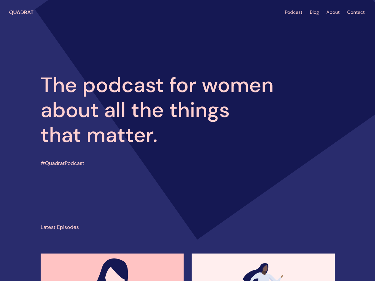 Quadrat är ett enkelt, mångsidigt WordPress-tema, designat för bloggar och podcasts. Inspirerad av kvadratiska former och färgglada, minimalistiska platta illustrationer, kombinerar Quadrat en uppsättning bilder som du kan använda på din webbplats med temats standardfärgpalett. Quadrats standardstilar är djärva och lekfulla och förlitar sig på ett enkelt typsnitt i sans-serif och ett starkt färgschema som du kan anpassa.