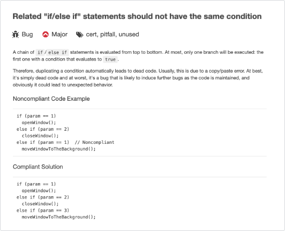 Detailed rule description help you understand the issue and lean from it